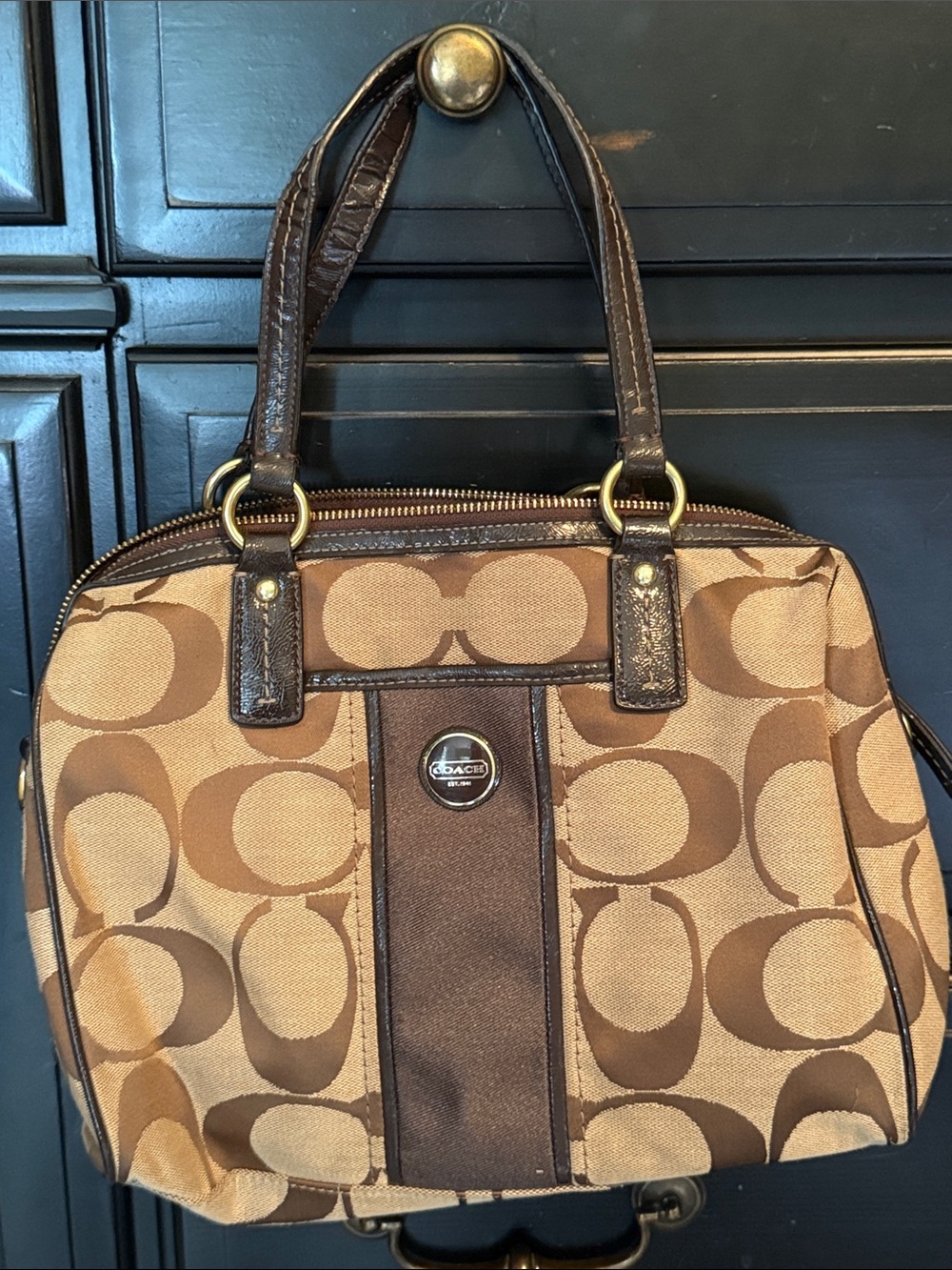 Coach Tan and Brown Signature Canvas Satchel
